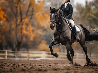 Fototapeta premium Icelandic Horse Showcasing Unique Gaits and Resilience in Autumn Outdoor Arena