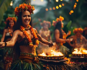 Festive Hawaiian Luau with Traditional Hula Dancer Performance