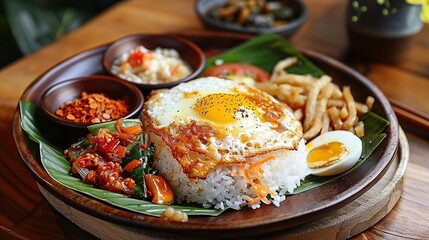 Food dish served on a banana leaf. Generative Ai