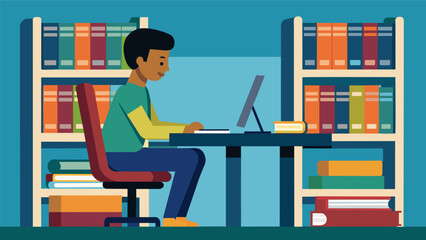 A student using the librarys computers focused and determined on finishing their research paper..