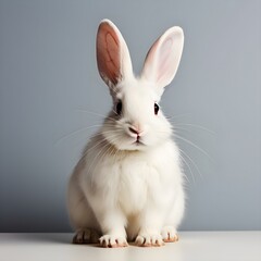 Obraz premium White rabbit on white background, white bunny looking