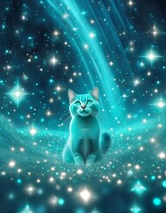 満点の星空を眺める猫