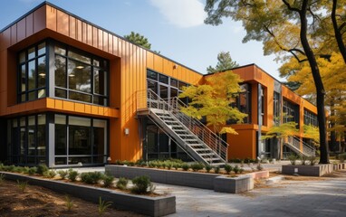 a building with a tree in front