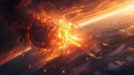 Fiery Meteor Impacting the Earth's Atmosphere in a Spectacular Cosmic Explosion