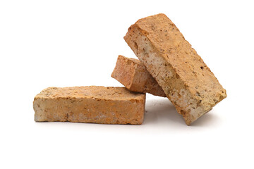 Solid clay bricks used for construction,Old red brick isolated on white background.