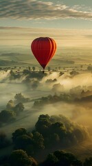 Whimsical Hot Air Balloon Floating Over a Dreamlike Countryside Landscape