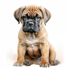 Obraz premium Bullmastiff dog. Puppy dog. Bullmastiff clipart. Watercolor illustration. Generative AI. Detailed illustration.
