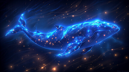 Obraz premium A blue whale is swimming in a starry sky