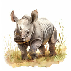 A lovable safari baby rhino exploring the savannah