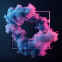 Abstract Pink and Blue Smoke in Square Frame