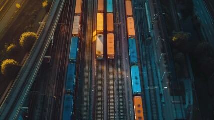 Aerial view freight train container business logistics and transportation