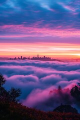 San Francisco Skyline Above Fog at Sunset