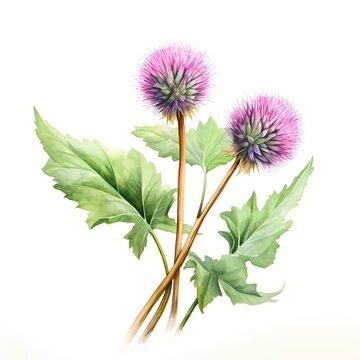 pink thistle flowers watercolor painting clip art preview