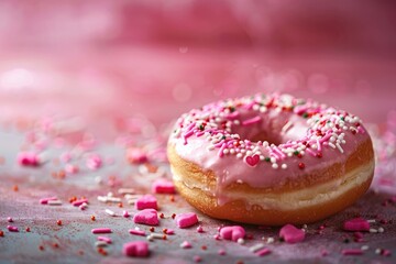 Donut with sprinkles shape of heart ,Valentines Day ,copyspace text, background with print space text