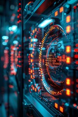 A scene inside a virtual vault where digital biometrics control access to sensitive information