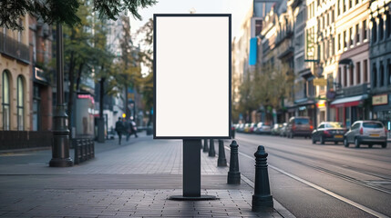 Blank white board mockup in the city
