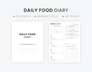 Daily Food Diary Printable, Editable Food Journal Template, Fitness and Health Planner
