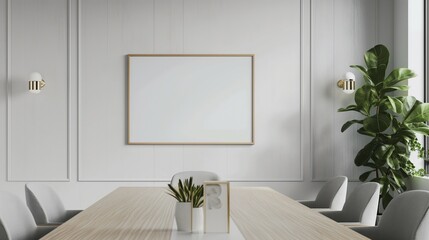 Frame mockup, modern office conference room interior, 3d render