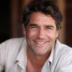 Fototapeta premium Smiling Man in Light Shirt