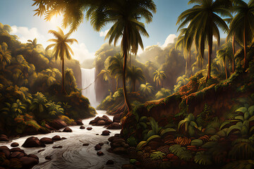 tropical island with chocolate lake