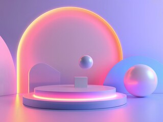 Abstract neon-lit shapes with soft hues for a modern display backdrop.