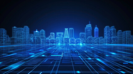 abstract blue city skyline