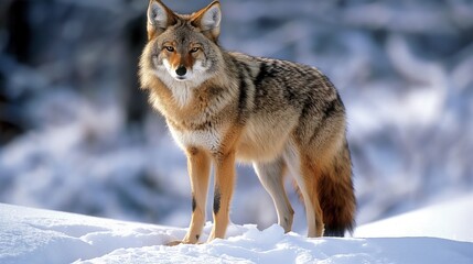 Obraz premium Majestic Coyote Standing in Snowy Wilderness