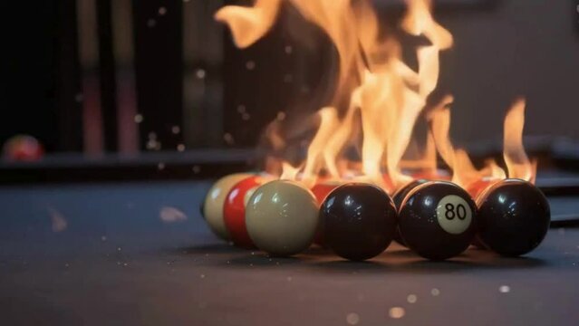 billiard balls on fire
