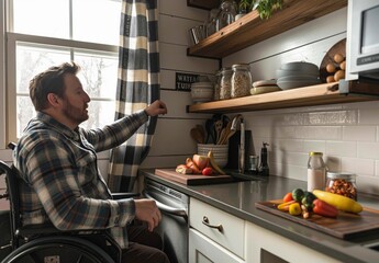 Man in Wheelchair Accessing Kitchen for Cooking
