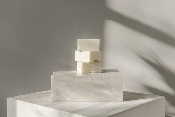 Artistic Stack of Natural Soaps in Sunlit Setting