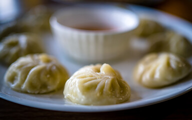 Closeup view of chinese steamed dumplings