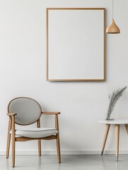 Frame mockup, comfortable chair and modern white wall room interior, 3d render
