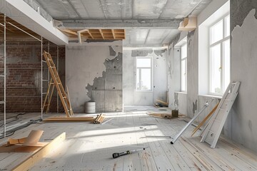 Modern interior renovation concept. 3d render design for home improvement projects