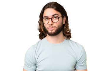 Young handsome man over isolated chroma key background With glasses