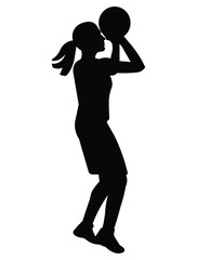 Black girl silhouette of a women's basketball player who jumps and throws the ball with two hands