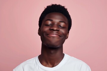 Obraz premium Content Young African American Man with Eyes Closed Smiling