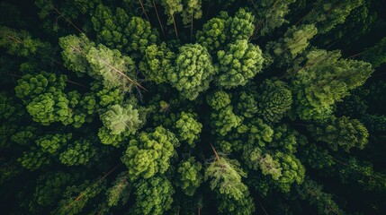 Top view of trees in green forest
