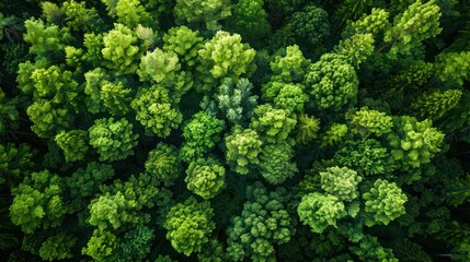 Fototapeta premium Top view of trees in green forest