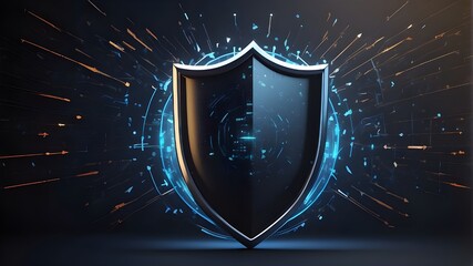 An image of a shield with copy space and digital arrows surrounding it, signifying active defense against cyberattacks