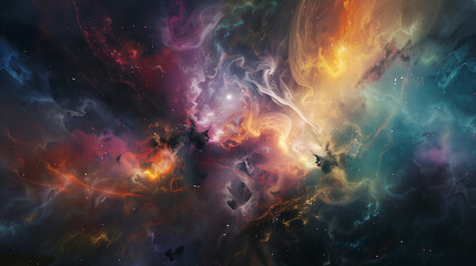 abstract background space nebula, colors of teal and orange with swirls of red and yellow, in the style of digital art