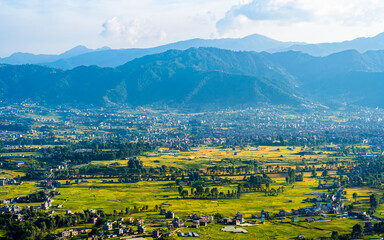 landscape view of Paddy farmland terrace in Nepal.
