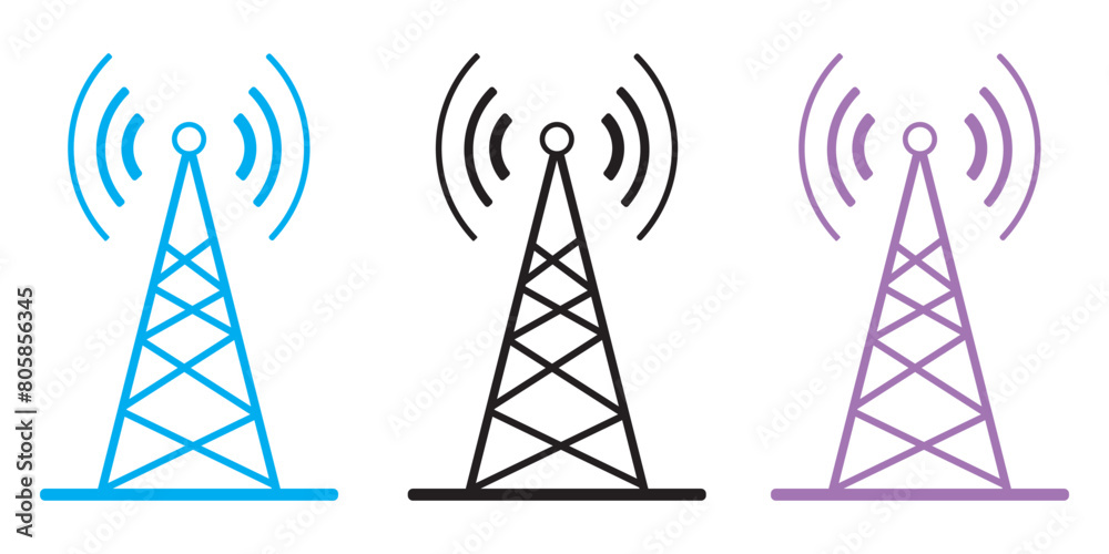 Wall mural telecommunications signal transmitter. vector illustration icon of a radio tower silhouette. telecom