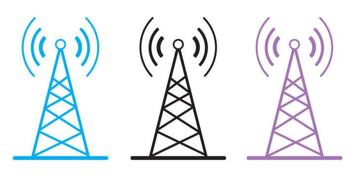 telecommunications signal transmitter. Vector illustration icon of a radio tower silhouette. Telecommunications and broadcasting industry concept icon
