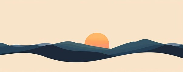 A minimalist depiction of a sun rising over a hill, with ample space for interpretation