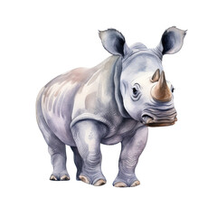Fototapeta premium AI-Generated Watercolor cute Rhino Clip Art Illustration. Isolated elements on a white background.
