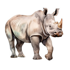 Obraz premium AI-Generated Watercolor cute Rhino Clip Art Illustration. Isolated elements on a white background.