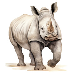 Fototapeta premium AI-Generated Watercolor cute Rhino Clip Art Illustration. Isolated elements on a white background.