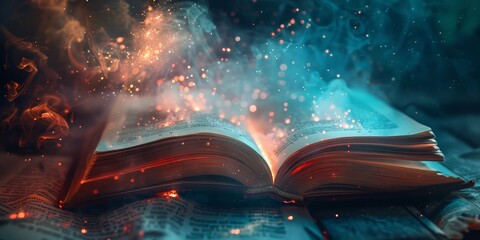 Obraz premium A book is open to a page with a blue background and red text