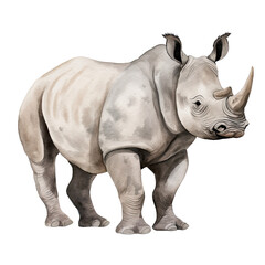 Obraz premium AI-Generated Watercolor cute Rhino Clip Art Illustration. Isolated elements on a white background.
