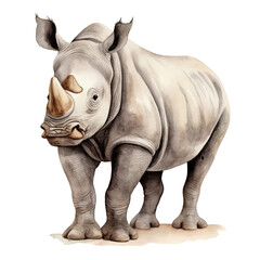 Obraz premium AI-Generated Watercolor cute Rhino Clip Art Illustration. Isolated elements on a white background.